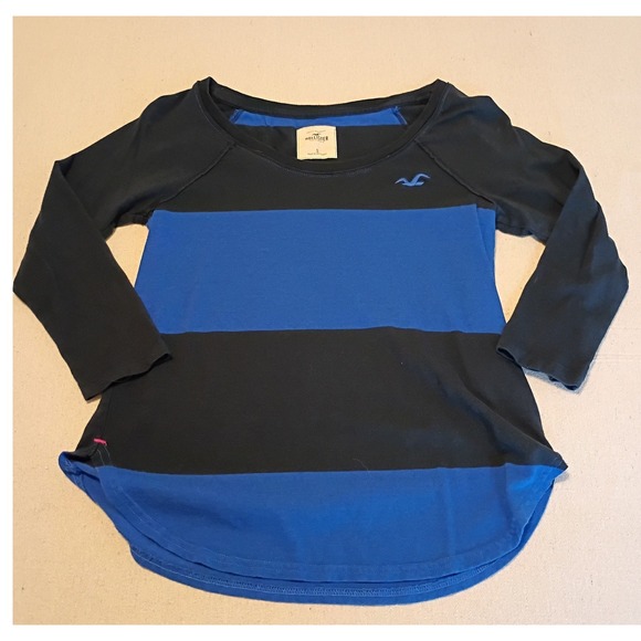 Hollister Tops - Hollister Womens Navy Blue Striped Raglan Long Sleeve Scoop Neck Top Size S